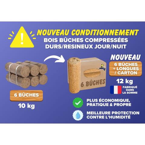 BOIS BUCHES COMPRESSEES DURS/RESINEUX JOUR/NUIT